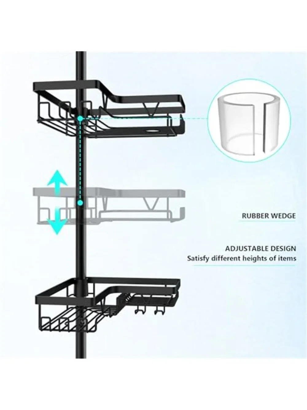 Corner Shower Caddy Adjustable 4 Tier Tension Pole Bathroom Organizer Rustproof